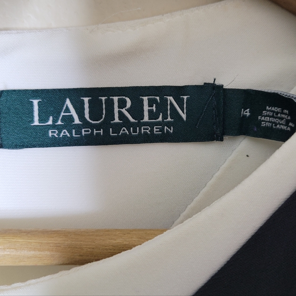 Lauren Ralph Lauren Black & White Draped Cocktail Dress Size 14 - Picture 5 of 5